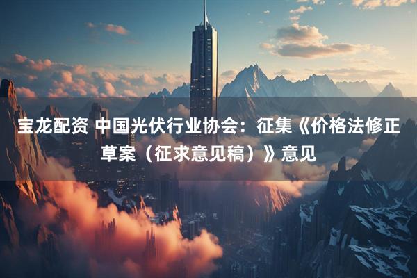宝龙配资 中国光伏行业协会：征集《价格法修正草案（征求意见稿）》意见