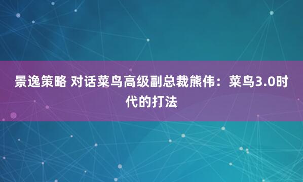 景逸策略 对话菜鸟高级副总裁熊伟：菜鸟3.0时代的打法